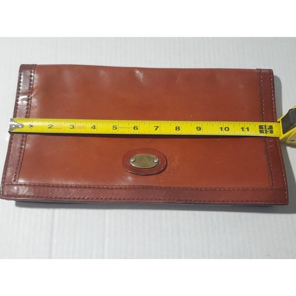 Vintage Alfie's Hand Made Brown Leather Clutch 7" x 12" Italy Snap Closure - Picture 9 of 11